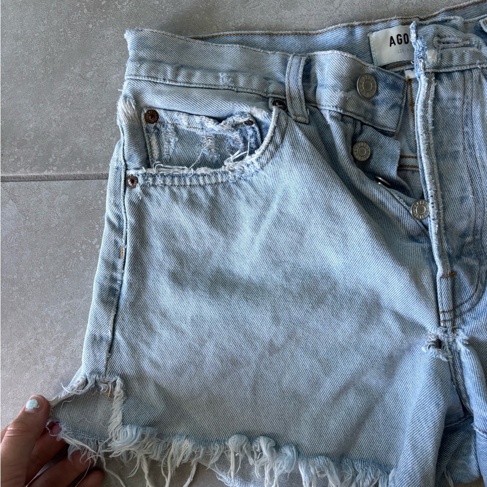 Agolde Light Blue Distressed Jean Shorts